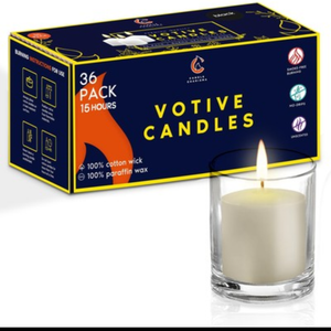 Natural Ivory Unscented Votive Candles - 15 Hour Burn time - Set of 36