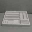 Bamboo-Silverware-Drawer-Organizer-Kitchen, Expandable Utensil Holder Cutlery Tray Flatware Organization Adjustable Wood Tableware Dividers Storage (with Removable Knife Block)(White) (Large)