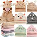 6pack Hooded Baby Towels, Premium Ultra Soft Absorbent Coral Fleece Baby Bath Towel for Newborns, Toddlers, and Kids, 32x32 in Natural Baby Stuff Towel with Hood for Boy and Girl