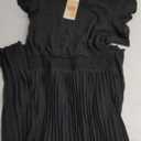 Women's V-Neck Pleated Dress Adjustable Elastic Waistband Back Tie Casual Office Date Dress. Size M