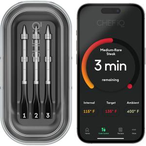 CHEF iQ Sense Smart Wireless Meat Thermometer with 3 Ultra-Thin Probes, Unlimited Range Bluetooth Meat Thermometer, Digital Food Thermometer for Remote Monitoring of BBQ Grill, Oven CHEF iQ Sense Smart Wireless Meat Thermometer with 3 Ultra-Thin Probes, Unlimited Range Bluetooth Meat Thermometer, Digital Food Thermometer for Remote Monitoring of BBQ Grill, Oven