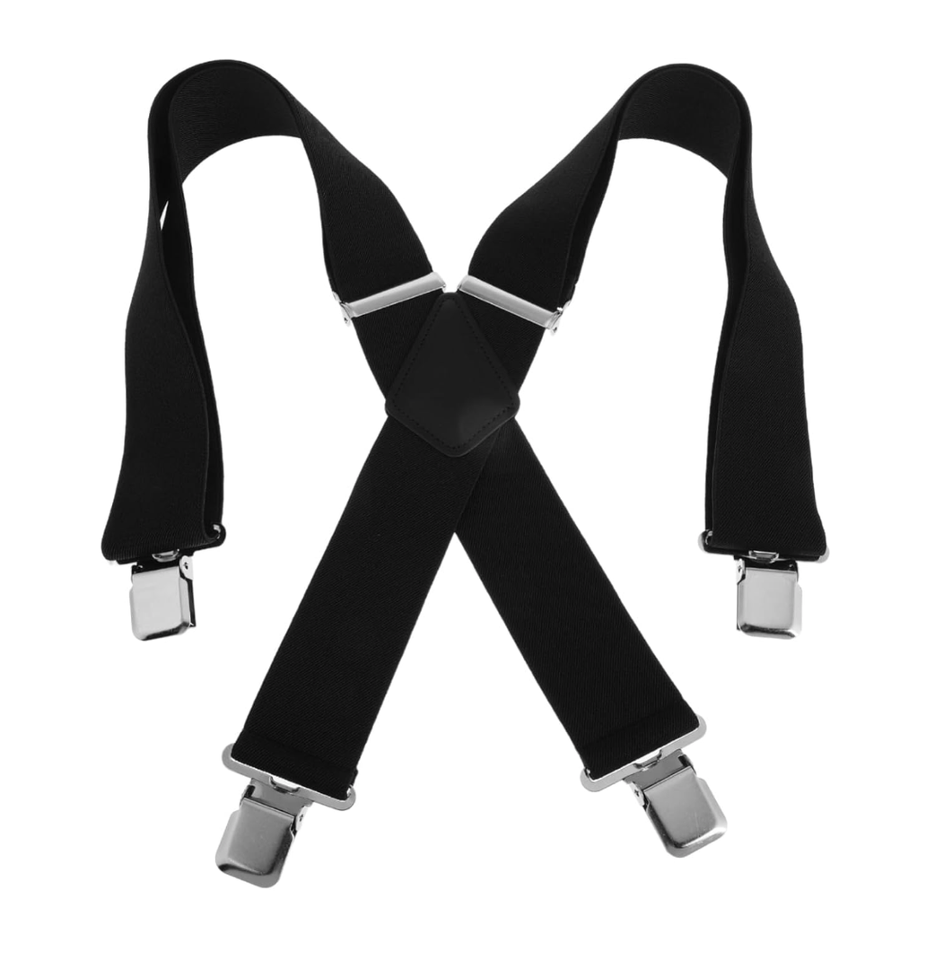 FRCOLOR Men's Black Suspenders Adjustable Elastic Straps and Strong Clips Back and Casual Wear Versatile and Comfortable for Outdoor Activities Wide Straps