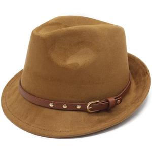 Short Brim Fedora Hats for Men Women Suede Fedora Hats with Belt Buckle Panama Trilby Hats