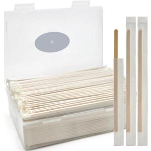 Bamboo Coffee Stirrers Individually Wrapped 200 Count in Storage Box  Coffee Stir Sticks 5.5 inch Coffee Bar Disposable individually wrapped coffee stirrers for Coffee and Cocktail