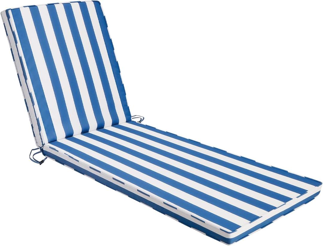Outdoor Chaise Lounge Cushions, 80x26x3 in, Sky Blue White Stripes
