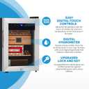 NewAir 250 Count Electric Cigar Humidor Box | Cigar Cooler Cabinet with Thermoelectric Cooling | Digital Temperature Controls, Spanish Cedar Shelves, and Locking Glass Door | Stainless Steel
