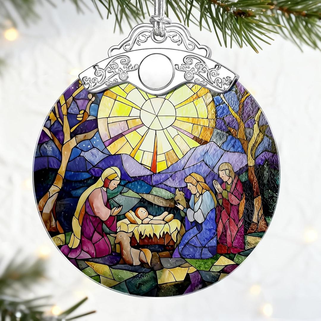 Christian Gifts: Stained Glass Nativity Scene Ornament | Christmas Ornaments (Christmas Tree Decorations), Christian Holiday Decor, Holy Family Decoration, Religious Gifts, Baptism Gift & Xmas Gift