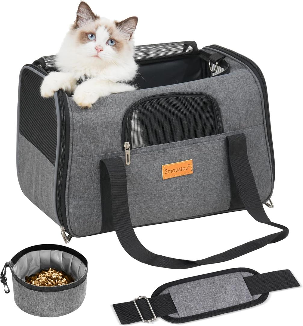 SMOUATOU Cat Carrier, Dog Carrier, Cat Bag Carrier, Cat Travel Carrier, Soft-Sided and Scratch-Proof mesh Cat Bag Pet Carriers, Travel Puppy Carry, Pet Home (Grey)