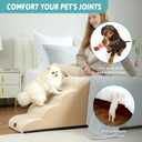 COZY KISS Dog Stairs for Small Dogs 19.7" H, Curved Dog Step for Puppy, Older or Cat, Medium Pet Ramp for Sofa, Couch or Bed, Ladder with High Density Foam, 4 Step, 15.7x28.3x19.7 inch, Beige