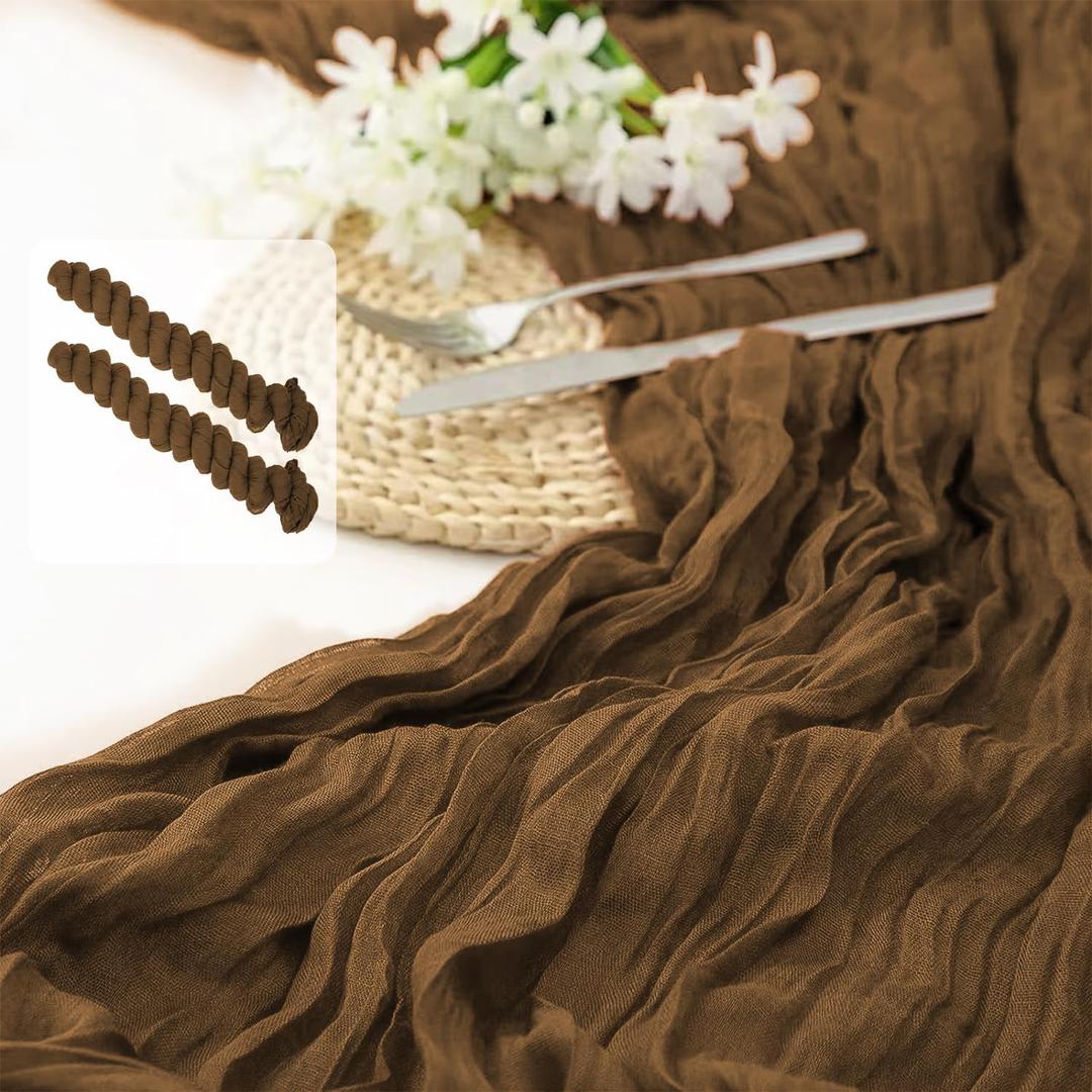 2 Pack 10 Ft Cheesecloth Table Runner Dark Brown Gauze Long Table Runners Boho Gauze Cheese Cloth Table Runner Rustic Sheer Runner for Wedding Party Table Decor ( 35 x 120 Inch )