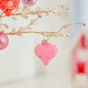 WDS WONDROUS 16Pcs Heart and Ball Ornaments Set, Glitter Pink Orange Christmas Tree Decor with Mixed Finishes for Valentine's Day Wedding Party Decoration