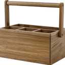 VaeFae Acacia Silverware Caddy with Handle, Wooden Utensil Holder, Mulip-pose Organizer for Kitchen, Office, Bathroom, Bedroom (Medium)