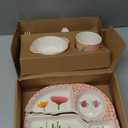 shopwithgreen 7Pcs/Set Bamboo Kids Dinnerware Set - Children Dishes - Food Plate Bowl Cup Spoon Fork Set Dishware, Cartoon Tableware, Dishwasher Safe Kids Healthy Mealtime, BPA Free (Flower)