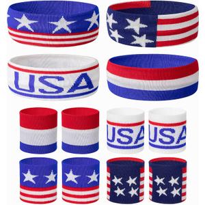 American Flag Sports Headband and Wristband- Striped Sweatband Set for Basketball, Football, Running, Gym, Exercise
