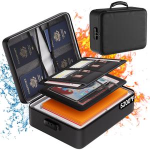 DocSafe 5200F Document Organizer with Lock,Upgraded Heat Insulated FireproofWaterproof Box 8 Layers File Organizer,Portable Home Travel Safe Storage for Important Documents, Files and More (5200F, 15"x11"x4.1", Black)