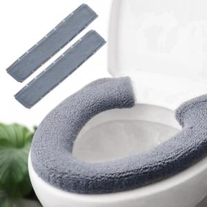 2pcs Toilet-seat Cover Warmer Cushion Toilet seat Cover Pads Plush Warm Thick Bathroom Toilet Seat Warmer 2pcs Blue Grey