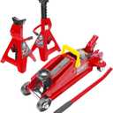 Jack Boss 2T Hydraulic Floor Jack Combo with Two Jack Stands, 4000 lbs Capacity Trolley Service Jack Combo Red