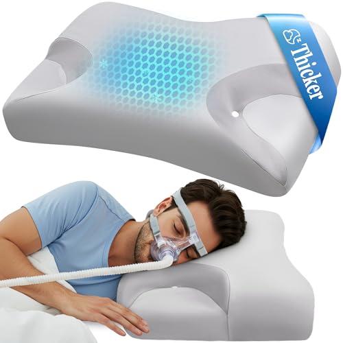 CPAP Cervical Pillow for Side Sleepers – Reduce Mask Air Leaks & Pressure, Ergonomic Neck Support for Pain Relief, Dual-Height Memory Foam Pillow with Cooling Cover for Side, Back & Stomach Sleepers