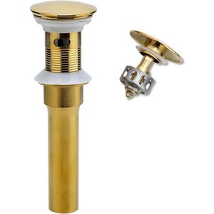 Bathroom Sink Drain, Gold Drain Stopper Bathroom Sink with Overflow,Pop Up Drain Assembly with Detachable Strainer Basket,Built-in Anti-Clogging Strainer,Stainless Steel