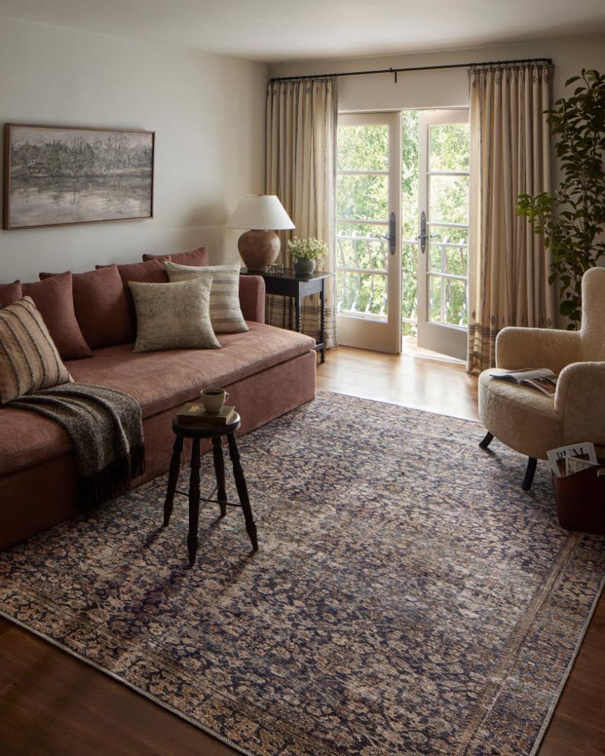 Area Rug 10x14 Washable Brown Vintage Traditional Mat Distressed Indoor Foldable Thin Retro Accent Floral Non Slip Carpet for Living Room Dining Room Office