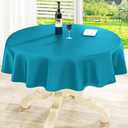 homing Round Vinyl Tablecloth, Waterproof Spillproof Plastic Flannel Backed Table Cloth, Wipe Clean Table Cover for Dining, Buffet Parties and Camping (Turquoise, 60")