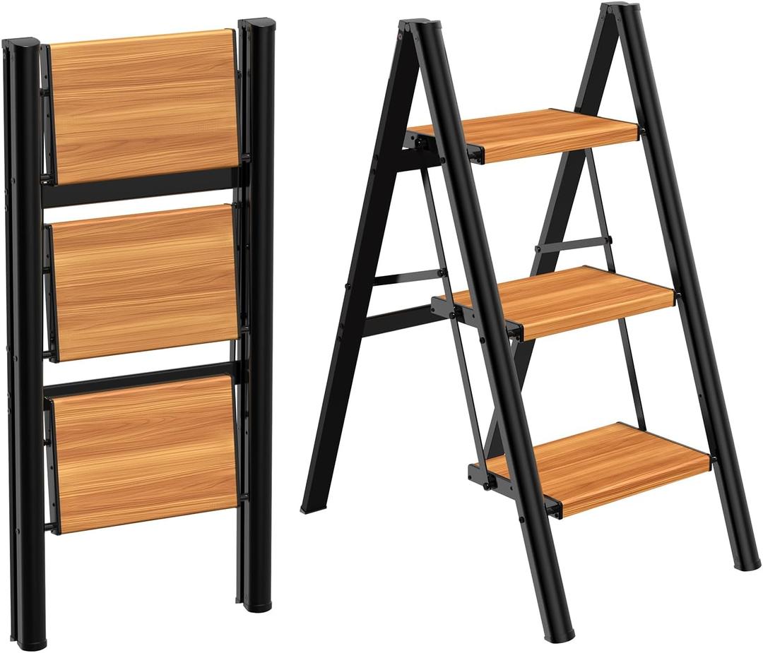 HBTower 3 Step Ladder, Lightweight Aluminum Folding Step Stool