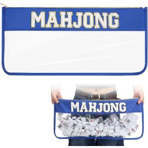 1 PCS American Mahjong Bag - Empty Mahjong Tiles Bag Only with Zippered & Letters, Case Only(Dark Blue,Moh-jong) (Blue)