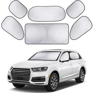 6 PCS Car Windscreen Visor, Sunscreen Insulation Windshield Sun Shade Kit, Foldable Privacy Visor, for Front and Rear Windshields, Side Windows Sunshade Protectors, for Most Cars (Silver)