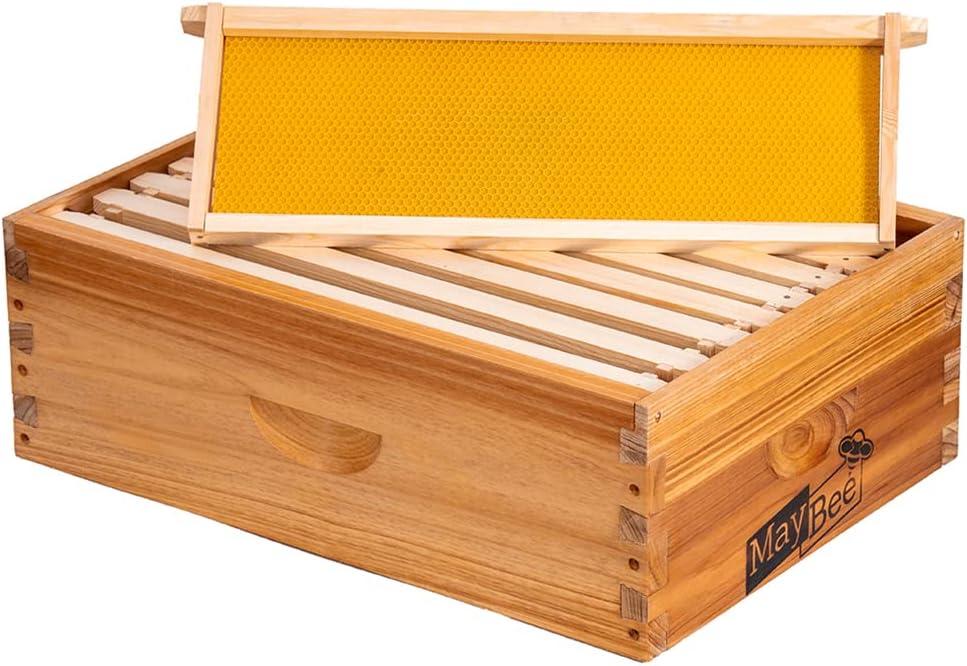 8-Frame Beehive Box Langstroth Medium Super Bee Box for Sale Wax Coated Bee Hives Includes Wooden Frames & Waxed Foundations