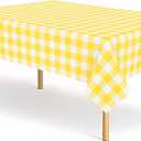 2 Pack Yellow and White Checkered Tablecloth Yellow Gingham Plastic Table Cloths for Parties Disposable 54x108 in Waterproof Rectangle Table Covers for Party Baby Shower Birthday Christmas Picnic