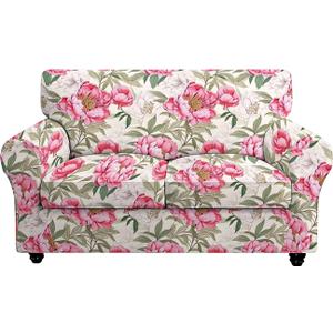 FUANGUI 3 Piece Stretch Sofa Couch Covers for 2 Cushion, Printed Sofa Loveseat Slipcover with 2 Separate Cushion Cover, Floral Washable Sofa Slip Covers Furniture Protector (Loveseat, Peony Flower) (Medium)