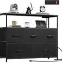 WLIVE Black Dresser for Bedroom, 5 Drawer Dressers with Charging Station, Fabric Chest of Drawers with Open Shelves, Storage Dresser for Living Room, Closet, Entryway