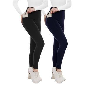 Opuntia 2 Pack Fleece Lined Leggings for Women - Thermal Winter Warm Tights Tummy Control High Waisted Workout Yoga Pants, S