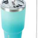 BJPKPK 30oz Stainless Steel Tumbler Color Block Insulated Tumblers Cup with Lid and Straw, Double Walled Travel Coffee Mug,Mint