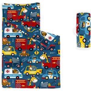 Space Nap Mat - Space Ship Galaxy Sleeping Bag with Removable Pillow - Daycare and Sleepovers Preschool Kindergarten Bedding Set for Kids Toddler Boys Girls (Standard - 50"x21", Animal)