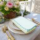 COTTON CRAFT Cloth Napkins - Set of 8 Soft 100% Cotton - White Napkins with Elegant Crochet Border Trim in Pink, Aqua, Yellow, Green Easter Spring Summer Lunch Dinner Serviettes - Multicolor - 17x17