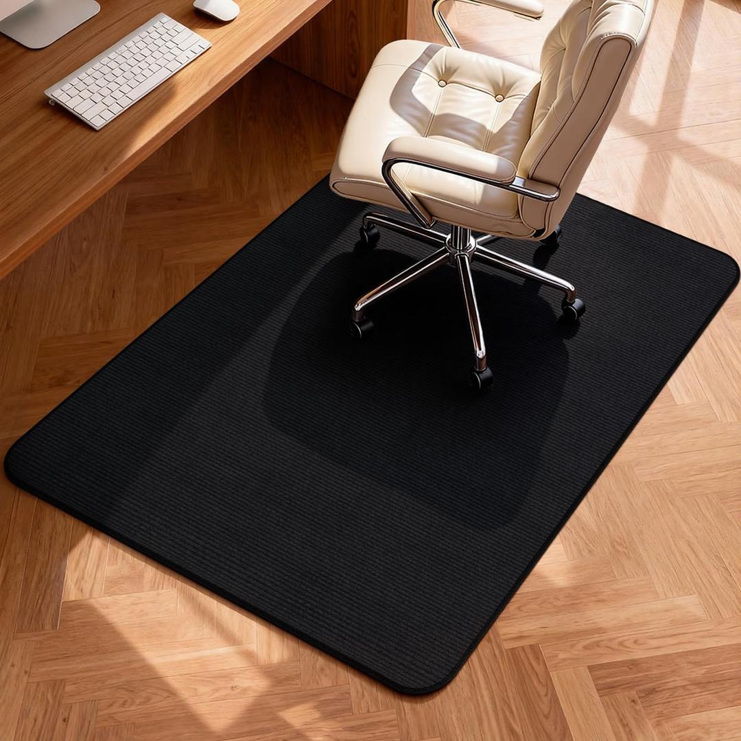 Blvornl Corduroy Office Chair Mat for Hardwood Floor and Low Pile Carpet, 35.4" x 47.3" Non-Slip Desk Rolling Chair Mat for Hard Floors, Heavy Duty Carpeted Floor Protector Rug for Home, Black