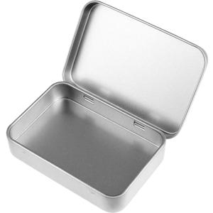 Silver Mini Portable Metal Tin Box with Lid - Rectangular, Hinged, Empty, for Candies, Soaps, Earrings, Jewelry, Crafts, Gifts