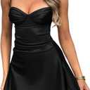 Memoriesea Women's Sleeveless Spaghetti Strap Ruched Sexy Mini Club Party Dress (Medium, Black)
