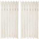 Boho Macrame Curtain Handmade String Curtain with Tassel Large Macrame Wall Hanging Boho Room Divider Art Decor for Living Room Bedroom Bohemian Wedding Party Decor, 2 Panels 79" L x 35" W