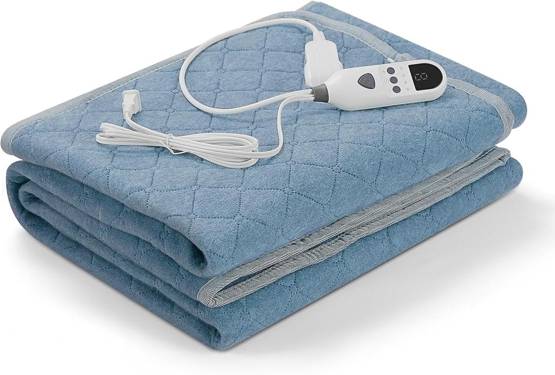 Heated Mattress Pad 51" x 74", Electric Bed Warmer with Digital Controller for Full Size Beds, 9 Heat Settings, 1-6 Hours Auto Shut Off, Fast Heating, Machine Washable, Grayish Blue