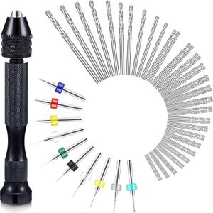 Mudder 57 Pieces Hand Drill Bits Set, 46 Pcs Pin Vise Micro Twist Drills and 10 Pcs PCB Mini Cutting Bits for Resin Polymer Clay Craft DIY Jewelry(Black)