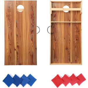 Solid Wood Premium Cornhole Game Set, Bean Bag Toss Game for Tailgate, Outdoor, Backyard - Professional Portable Cornhole Boards & Set of 8 Cornhole Bean Bags (Junior, Tailgate, Regulation Size) (Retro Printed: 2 x 4 FT)