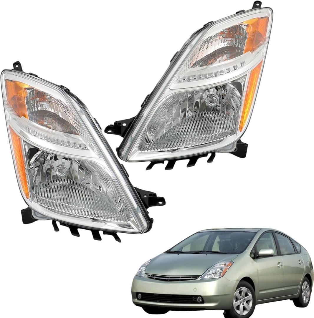 Replacement for Toyota Prius 2006-2009 Headlight Assembly Projector Chrome Left and Right Side Pair