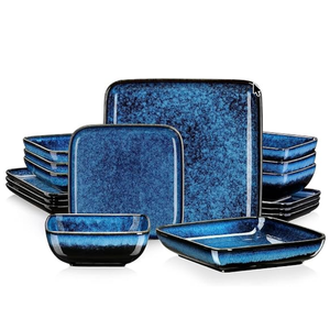 vancasso Square Stoneware Dinnerware Set for 4 ,16-Piece Plate and Bowl Set
