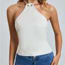 MakeMeChic Women's Tie Backless Halter Crop Tops Sleeveless Fitted Going Out Tank (White, S)