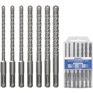 ANDELI 7 PCS SDS-Plus Rotary Hammer Drill Bit Set, Carbide-Tipped, 6.3" Length, 3/16" to 1/2" Diameter, for Concrete, Cement, Stone, Brick, Ceramic Pots & More