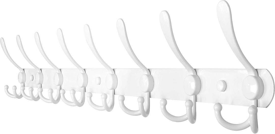 WEBI Coat Rack Wall Mount long,8 Tri Hooks for Hanging,30 inch Hook Rack Rail,Coat Hanger Wall Mounted for Clothes,Jacket,Hats,White