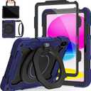 ROISKIN Case for iPad A16 11th Generation 11 Inch 2025, iPad 10th Generation Case 10.9" for Kids with Screen Protector,360 Kickstand & Handle,Shoulder Strap,Heavy Duty Military Grade Drop Protection (No Pen Holder, Navy Blue)