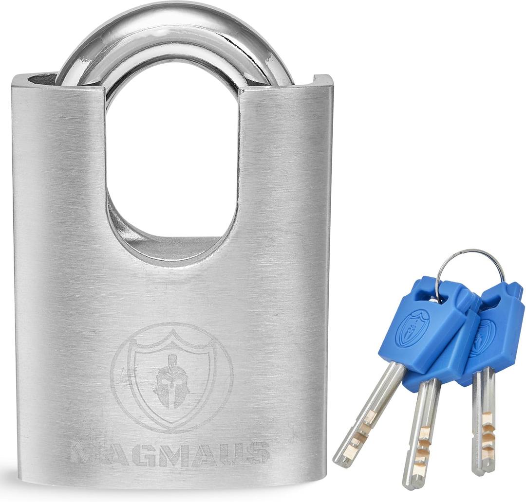 Magmaus SDL/50 [Closed Shackle] Heavy Duty Lock with 3 Keys - [Stainless Steel] Weatherproof Padlock for Outdoor Use - Ideal for Storage Unit, Shipping Container, Gate